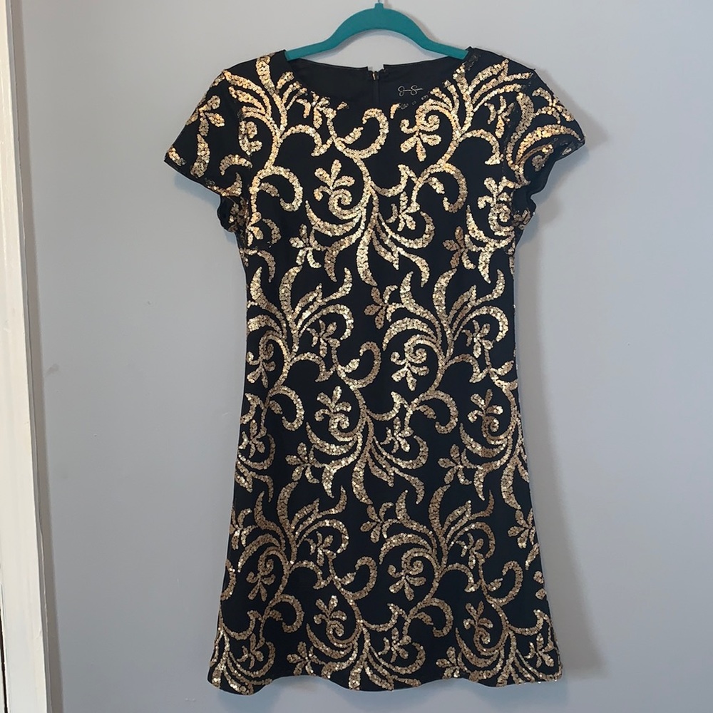 Jessica Simpson black and gold sequin dress